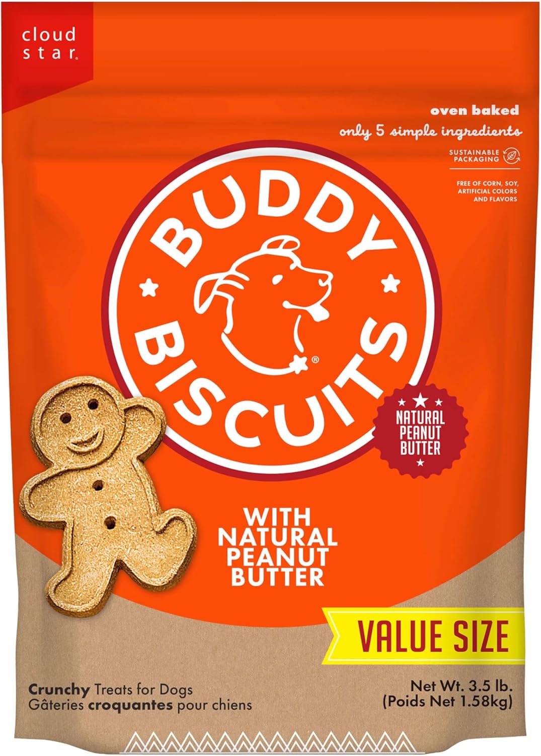 Buddy Biscuits 3.5 lbs. Bag of Crunchy Dog Treats Made with Natural Peanut Butter
