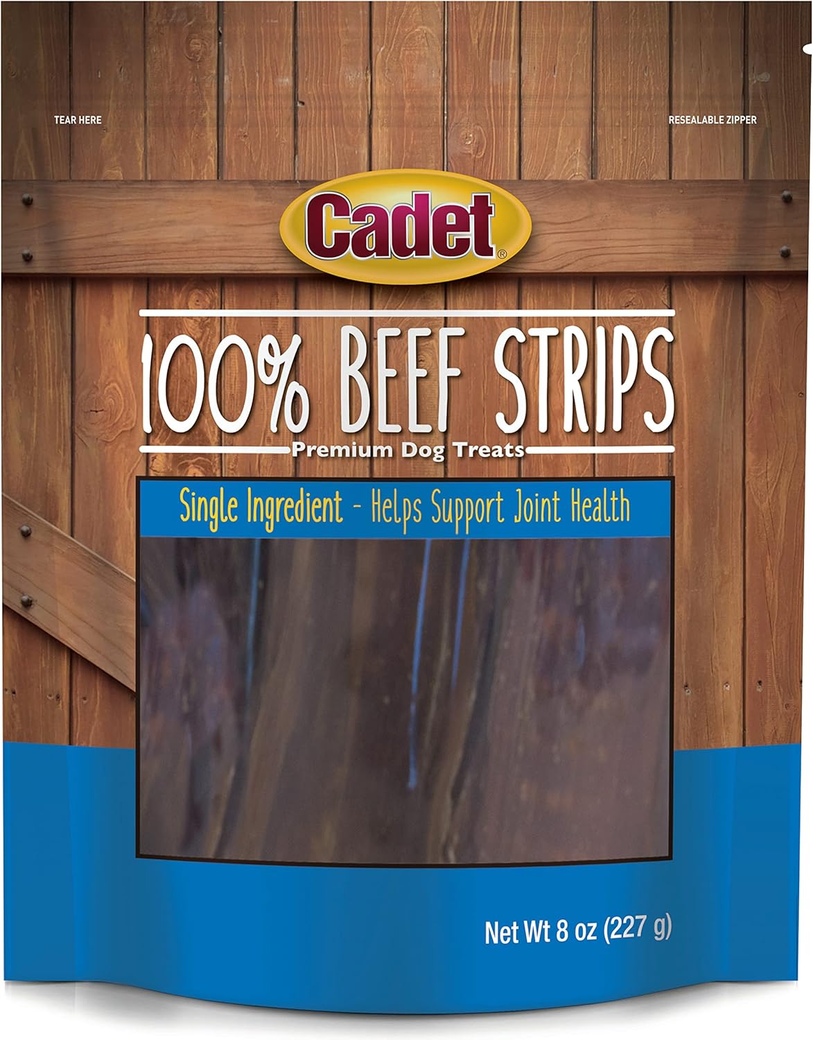 Cadet 100% Beef Strips Dog Chew Sticks, Long-Lasting Single-Ingredient Natural Treats, High-Protein, Perfect for Small & Large Breeds, 8 oz