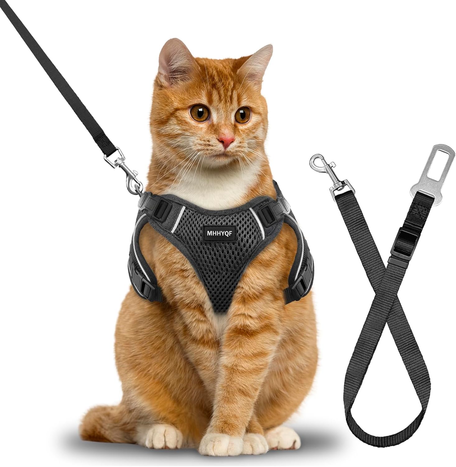 Cat Harness, Cat Car Harness and Leash for Walking, Escape Proof Soft Adjustable Vest Harnesses for Cats, Easy Control Breathable Reflective Strips Harness, Kitten Harness and Leash Set, Black, S