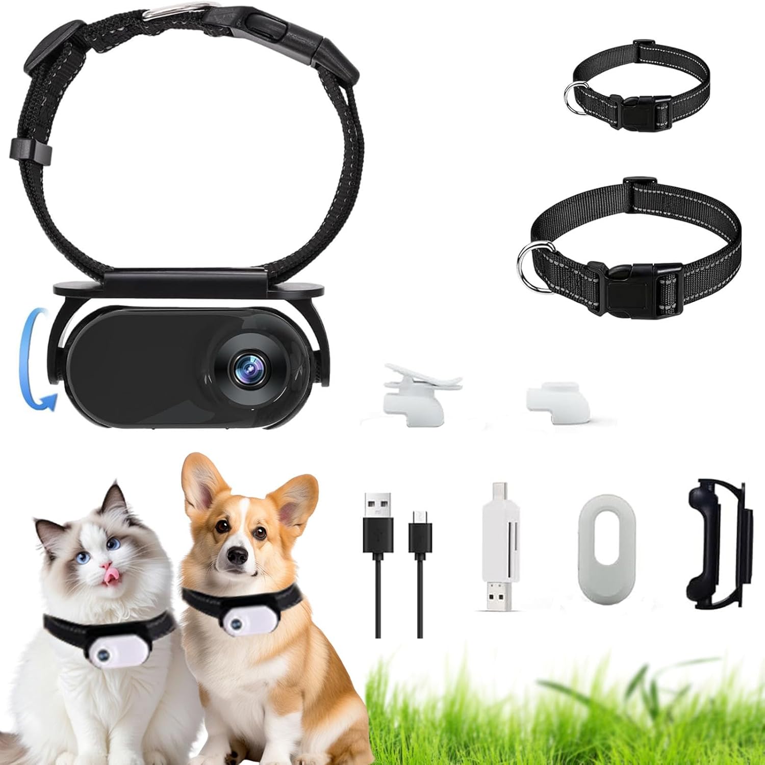 Catcam Pro, Cat Cam Pro 2.0, 1080p HD Cat Camera Collar with Video Record, Waterproof Body Camera for Pet Supplies/Stuff, Wireless Mini Sport Cam,Wearable Collar Dog Pet Cam (Black, 64G)