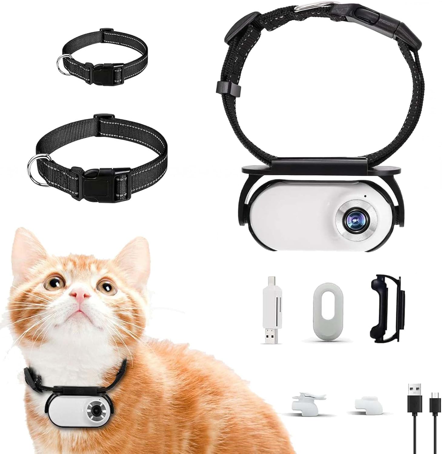 Catcam Pro, Cat Cam Pro, Cat Camera Collar with Phone App, for Cats & Dogs, Waterproof 1080p Wireless Mini Sport Cam, Wearable Collar Dog Pet Cam (White-32G)