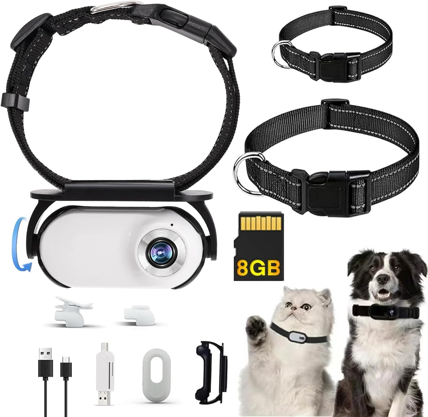 Catcam Pro, Cat Cam Pro Pet Collar Camera, Catcam Pro Camera 2.0 for Cats & Dogs, CatCameraPro, Waterproof 1080p Wireless Mini Sport Cam, Wearable Collar Dog Pet Cam (White-8G)