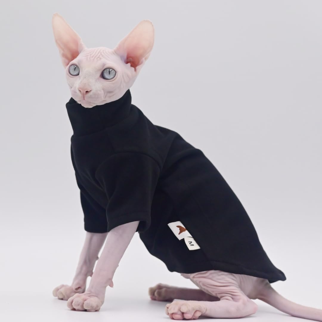 DUOMASUMI Sphynx Cat Clothes Self-Heating Warm Thermal Underwear for Hairless Cats, Kittens and Small Dogs (Black-L)