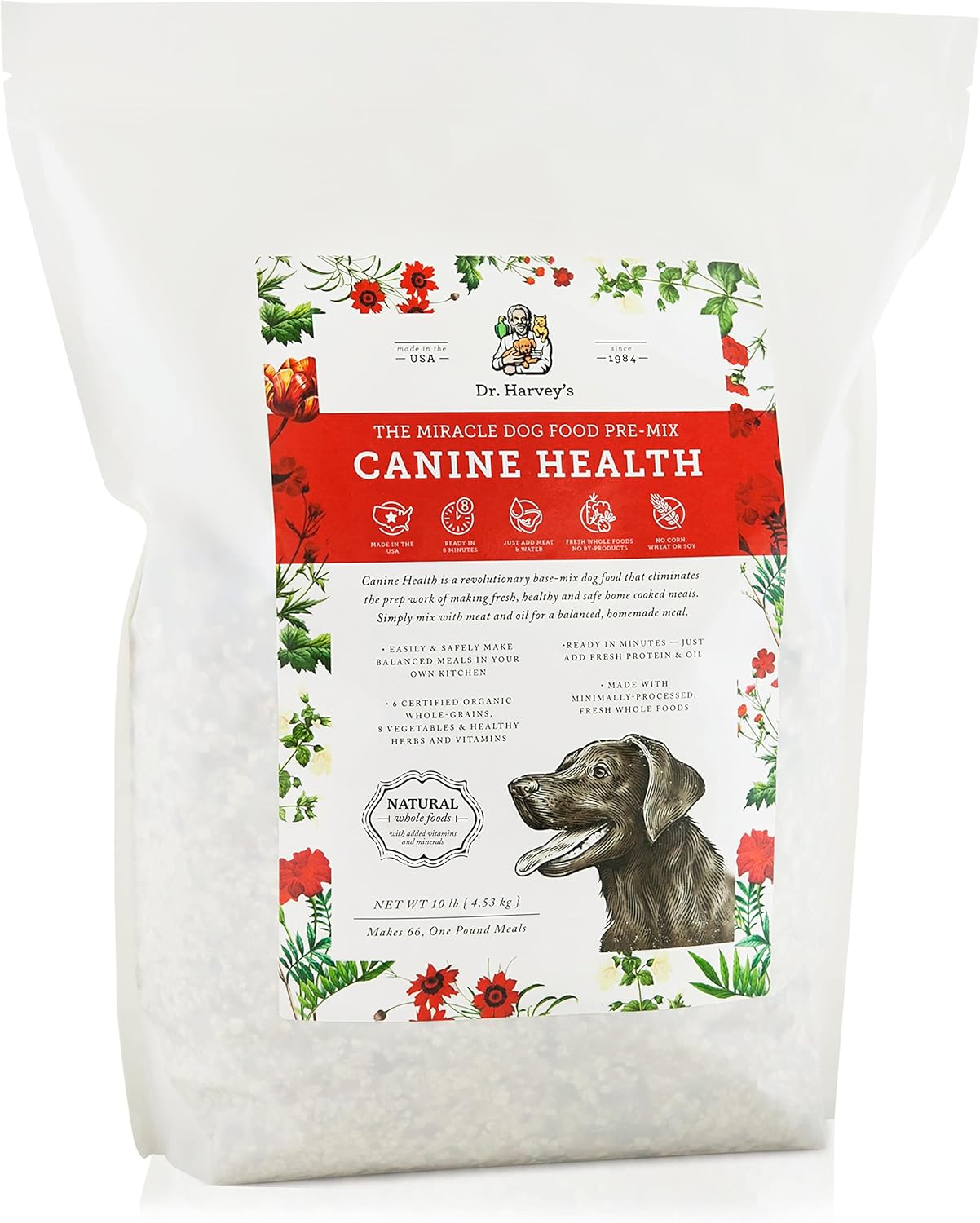 Dr. Harvey’s Canine Health Miracle Dog Food, Human Grade Dehydrated Base Mix for Dogs with Organic Whole Grains and Vegetables (10 Pounds)
