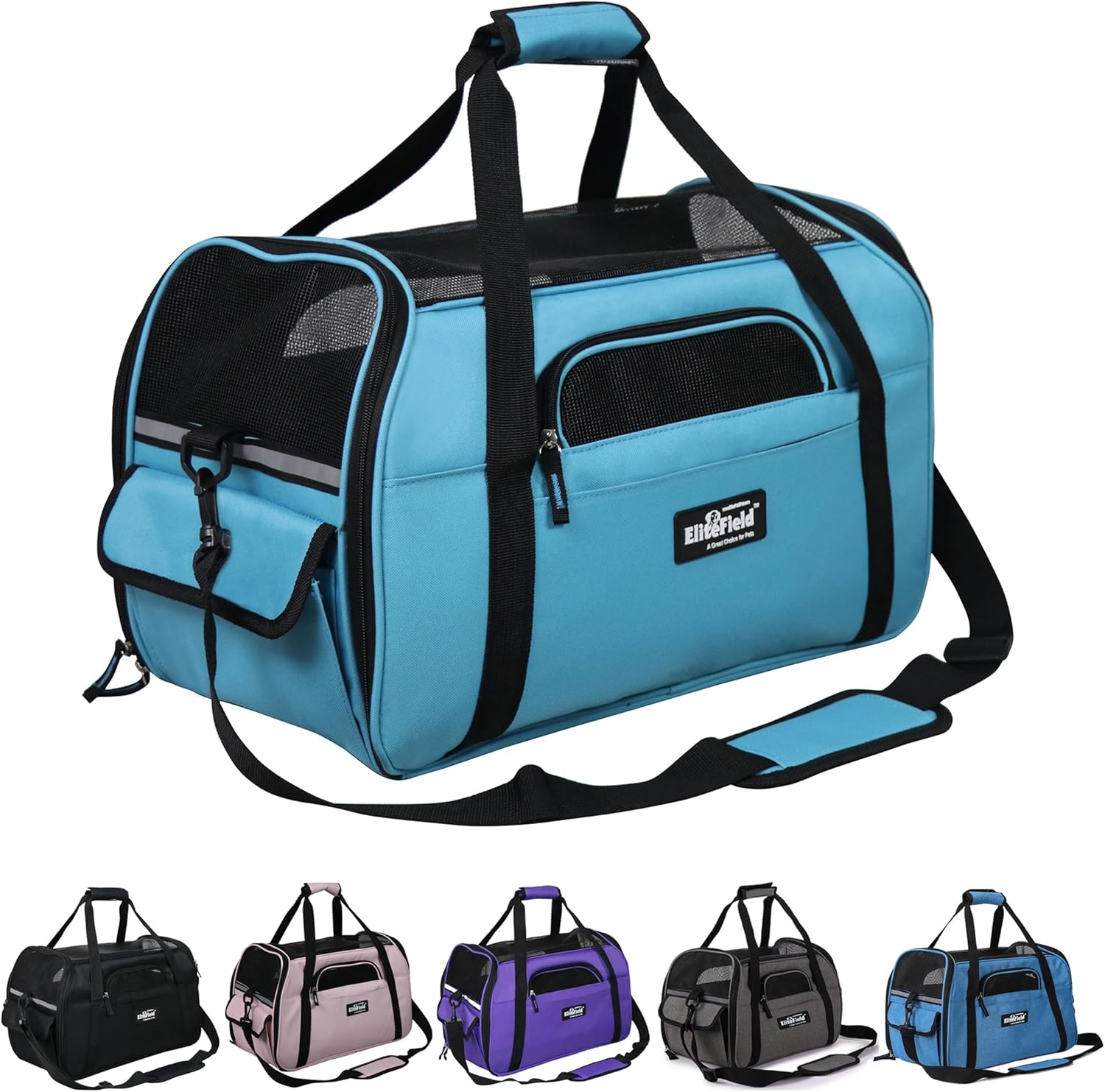 EliteField Soft Sided Pet Carrier (3 Year Warranty, Airline Approved), Multiple Sizes and Colors Available (Medium: 17″ L x 9″ W x 12″ H, Sky Blue)