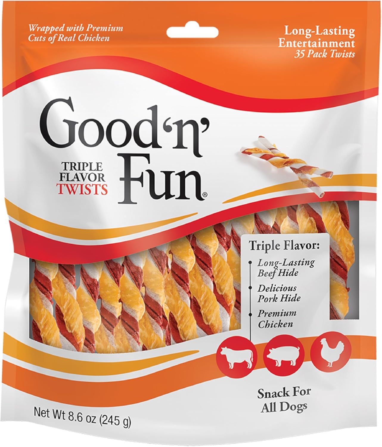 Good’n’Fun Triple Flavored Rawhide Twists For Dogs, 35 Count