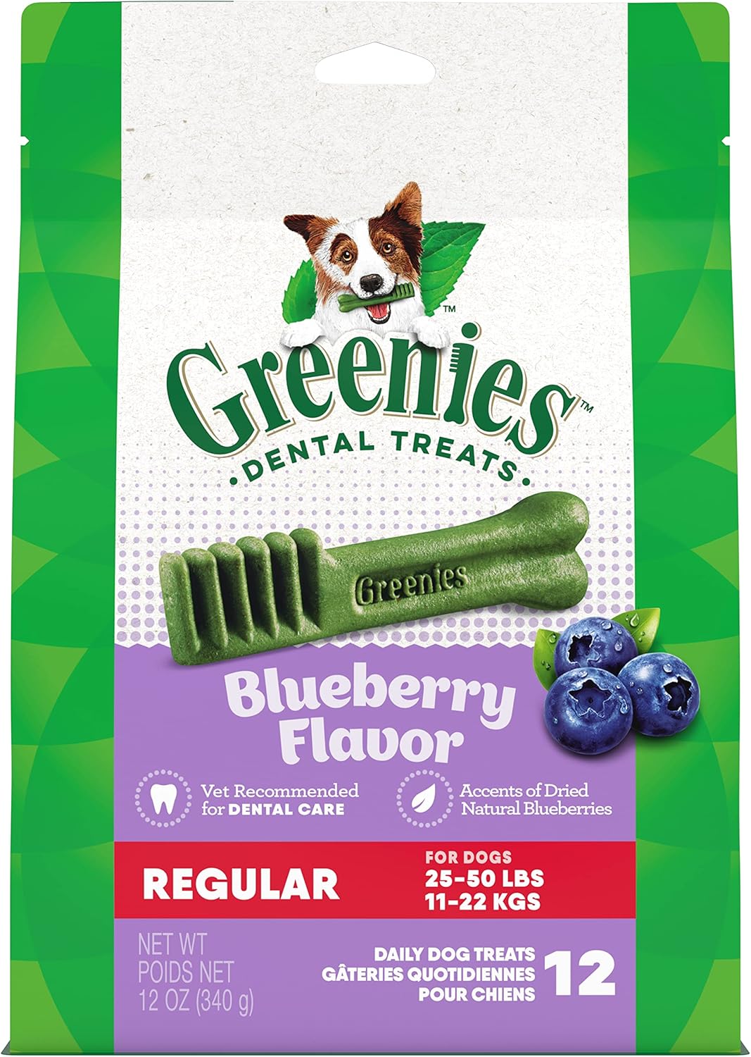Greenies Large Natural Dental Care Dog Treats Blueberry Flavor, 12 oz. Pack (12 Treats)