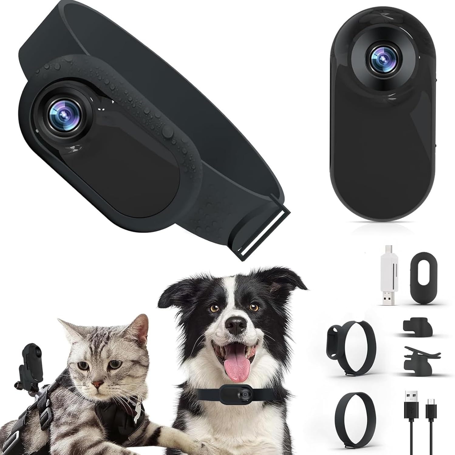 HD 1080P Cat Collar Camera, Pet DV Camera 170 Degree Wide Angle Lens, Dog Collar Camera Sport Action Camera for Cats Dogs Outdoor Inoor Puppy Supplies Birthday