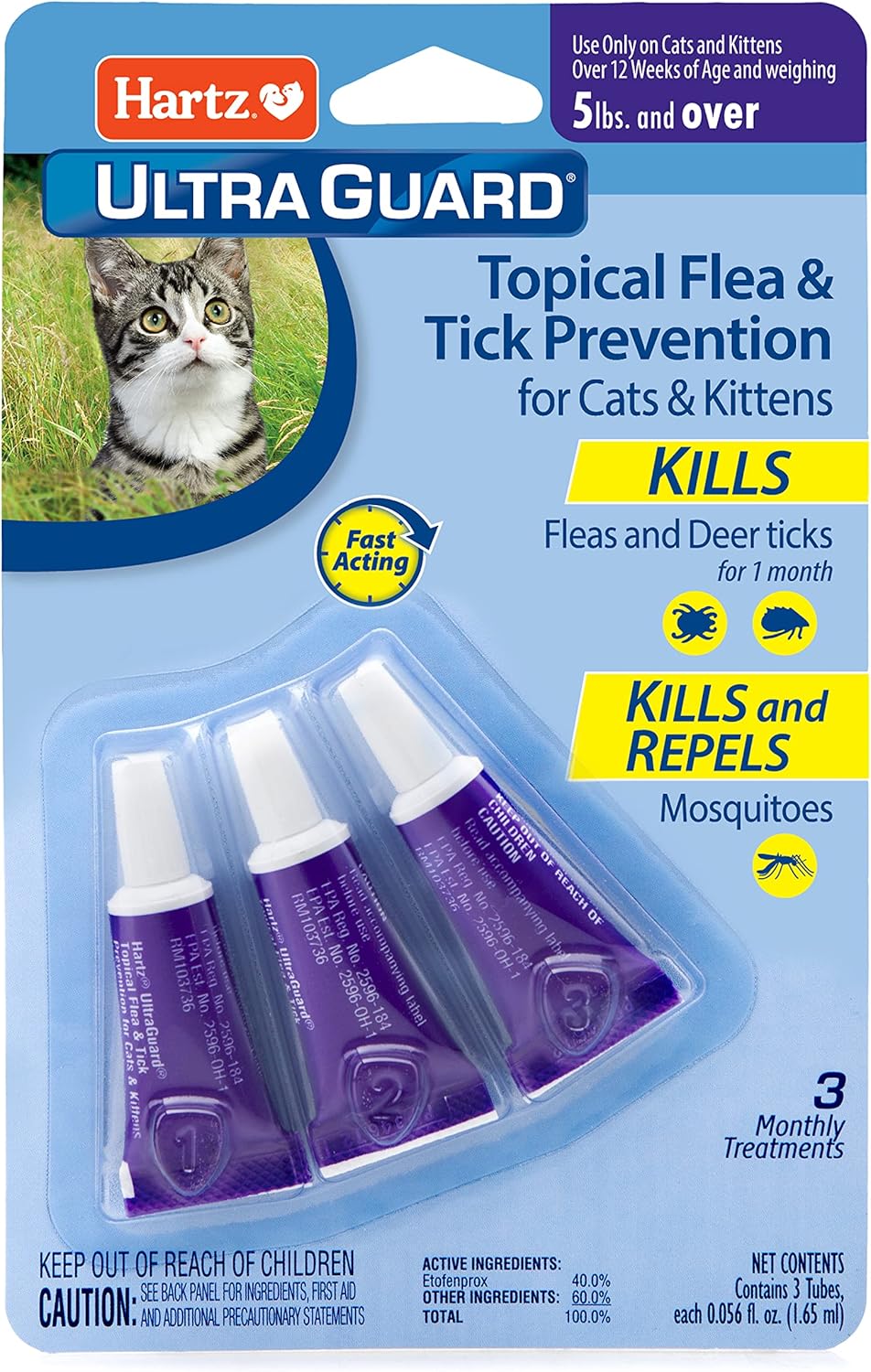 Hartz UltraGuard Topical Flea & Tick Prevention for Cats and Kittens – 3 Monthly Treatments