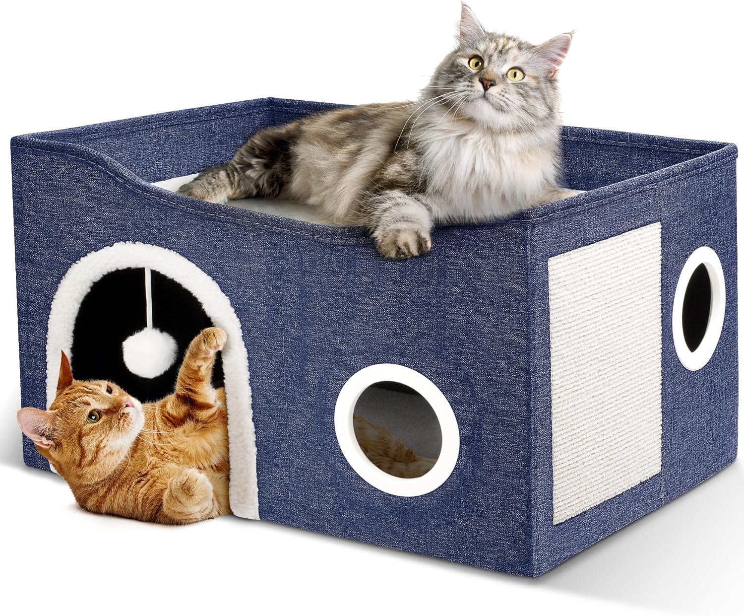 Heeyoo Cat House for Indoor Cats – Large Cat Bed Cave with Fluffy Ball and Scratch Pad, Foldable Cat Houses & Condos, Cat Hideaway, Covered Cat Bed for Multi Small Large Kitty, 23.8×15.9×13.2 Inches