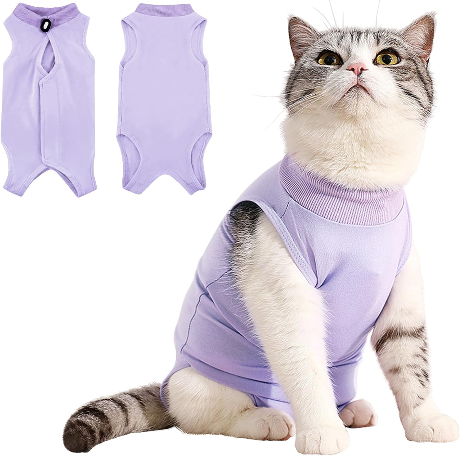 Idepet Cat Surgery Recovery Suit Kitten Onesie for Cats After Surgery Female Breathable Kitty Spay Suit for Abdominal Wound Skin Diseases E-Collar Alternative Wear(Purple,M)