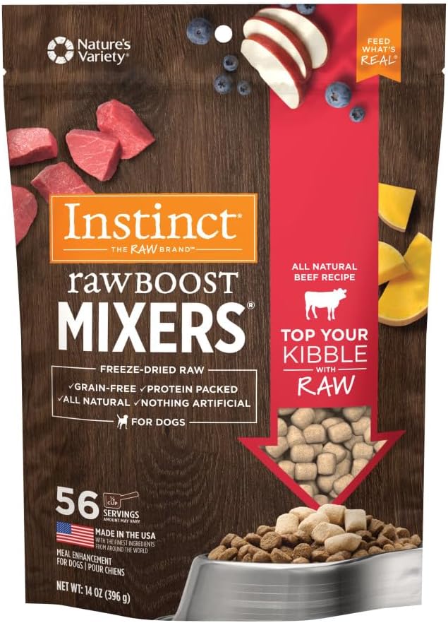 Instinct Raw Boost Mixers, Freeze Dried Dog Food Topper, Grain Free Recipe – All Natural Beef, 14 oz. Bag