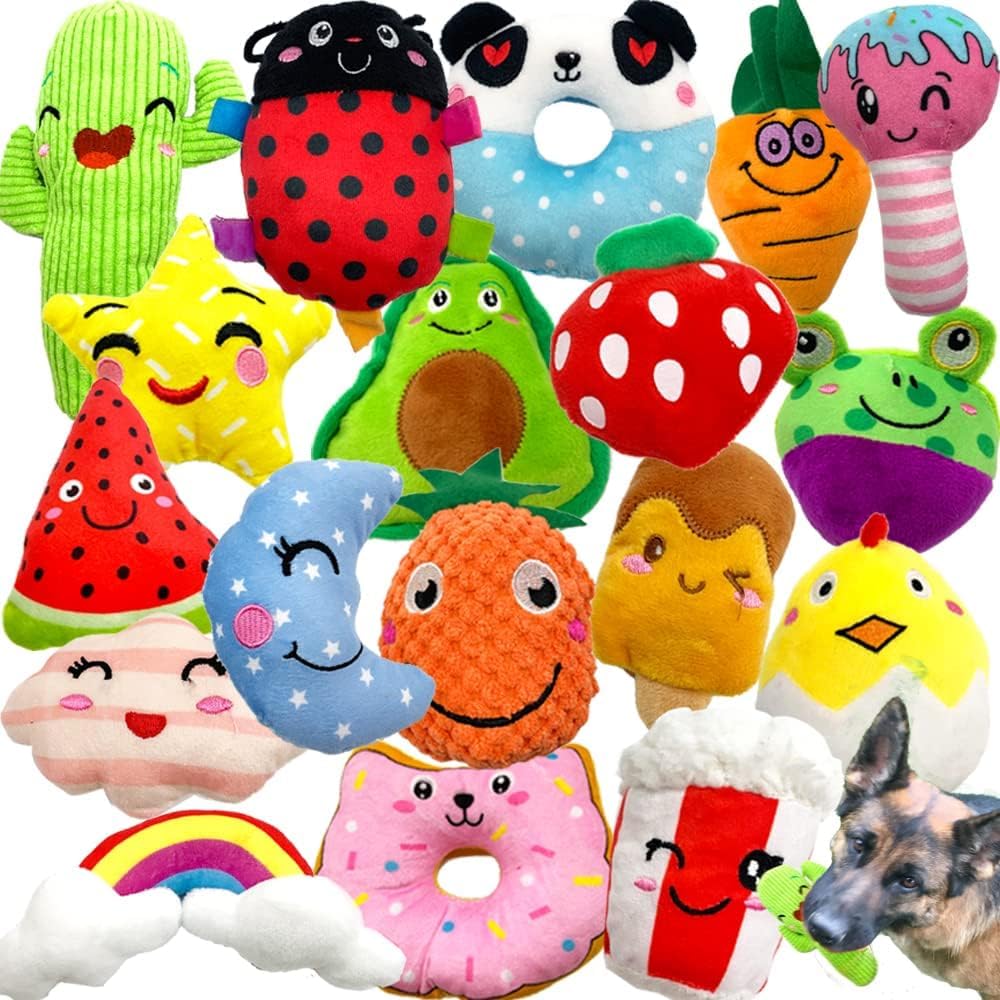 Jalousie 18 Pack Dog Squeaky Toys Cute Stuffed Pet Plush Puppy Chew for Small Medium Pets – Bulk