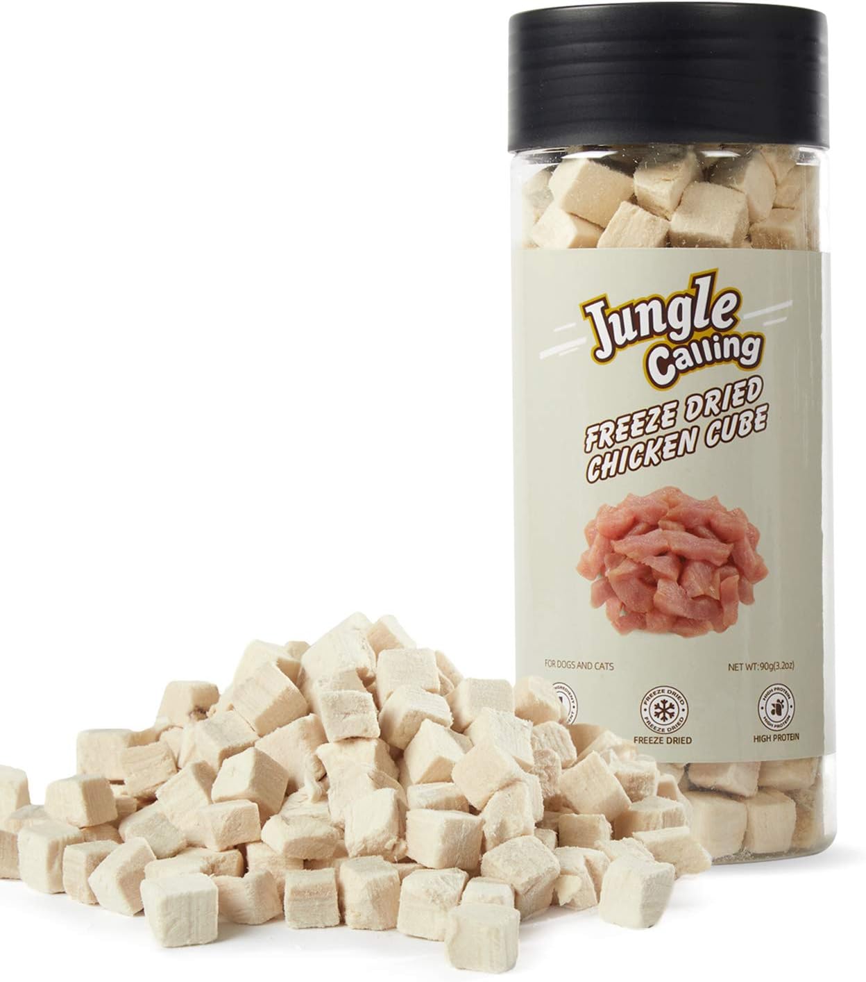 Jungle Calling Freeze Dried Chicken Cat & Dog Treats, Single Ingredient Chicken Bites, High Protein Pet Training Treats & Food Topper (Chicken Cubes, 3.2 oz)