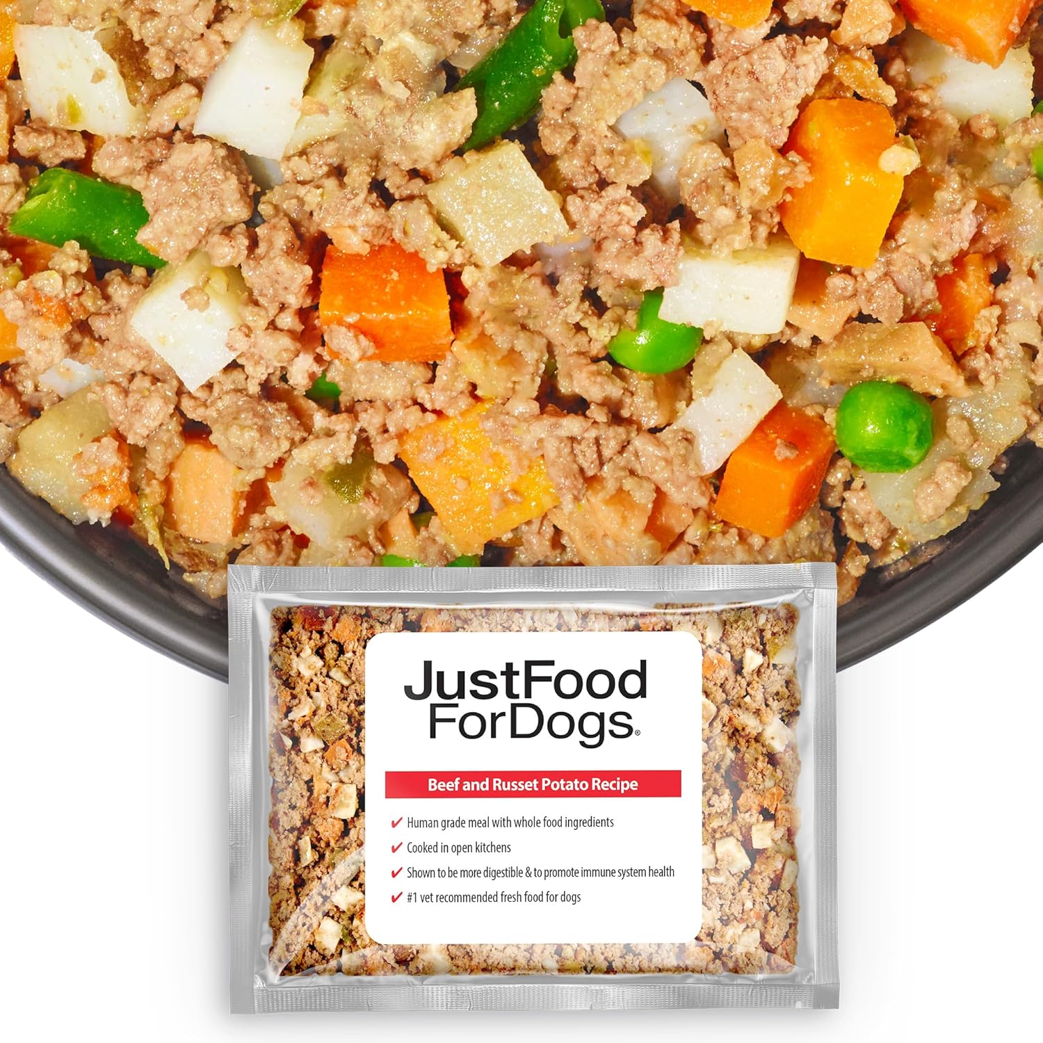 JustFoodForDogs Frozen Fresh Dog Food, Complete Meal or Dog Food Topper, Beef & Russet Potato Human Grade Dog Food Recipe, 18 oz (Pack of 7)