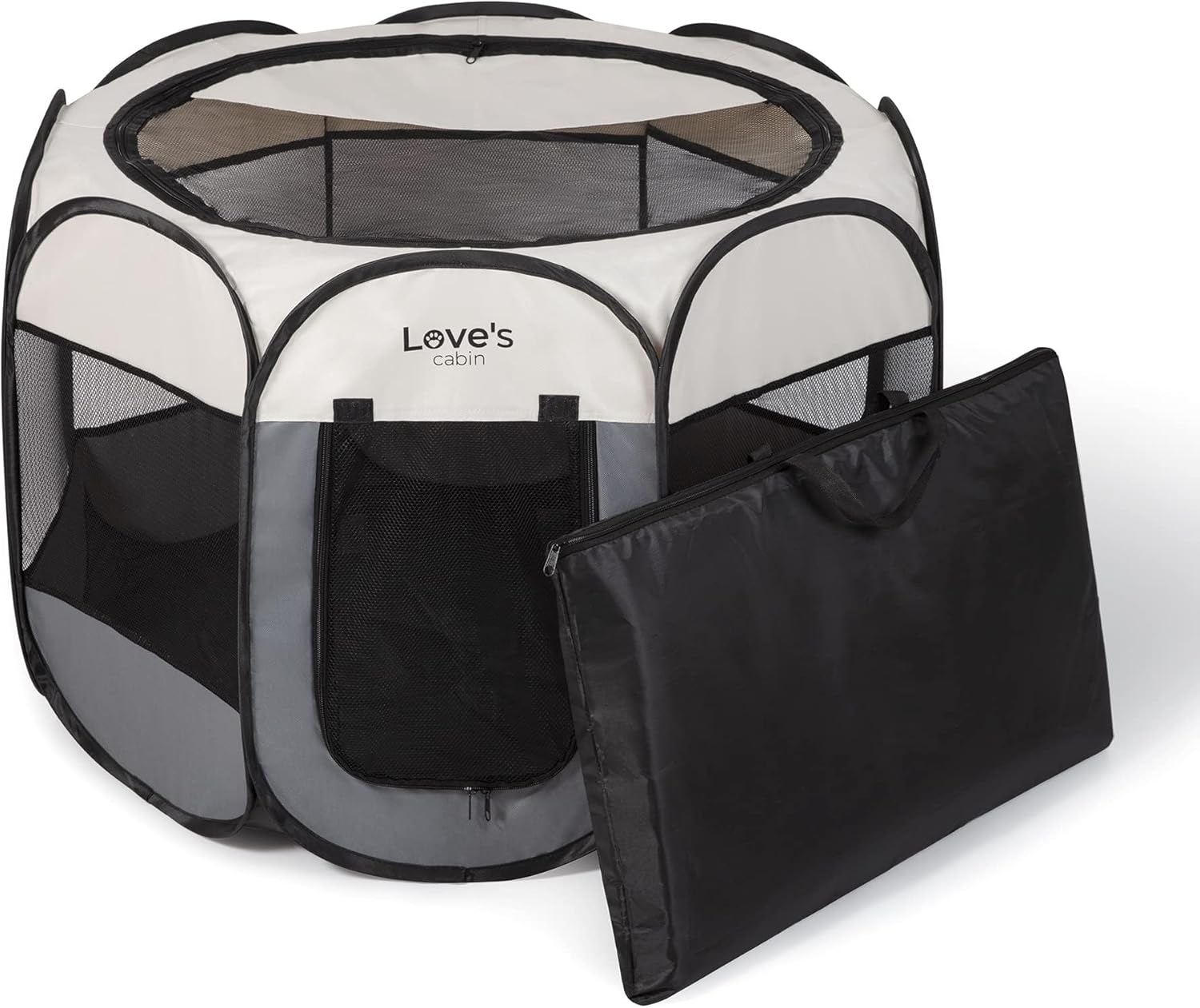 Love’s cabin Pet Puppy Dog Playpen, Small Dog Tent Crates Cage Indoor/Outdoor, Portable Playpen for Dog and Cat, Foldable Pop Up Dog Kennel Playpen with Carring Case, Removable Zipper Top, Grey