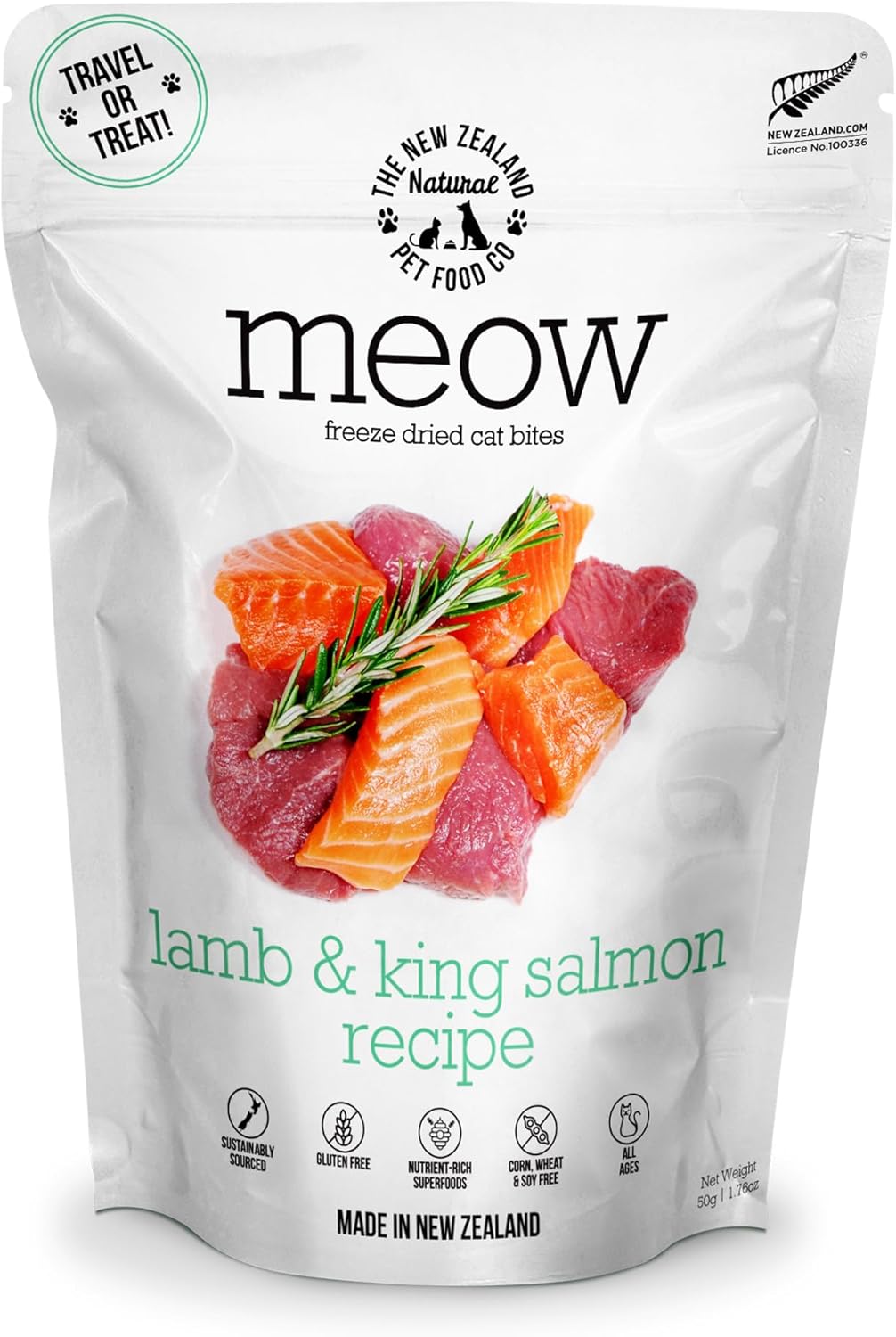 Meow Freeze Dried Cat Food – Lamb & King Salmon Recipe,High Protein Cat Treats,Meals & Toppers,Dry Cat Food,1.76oz