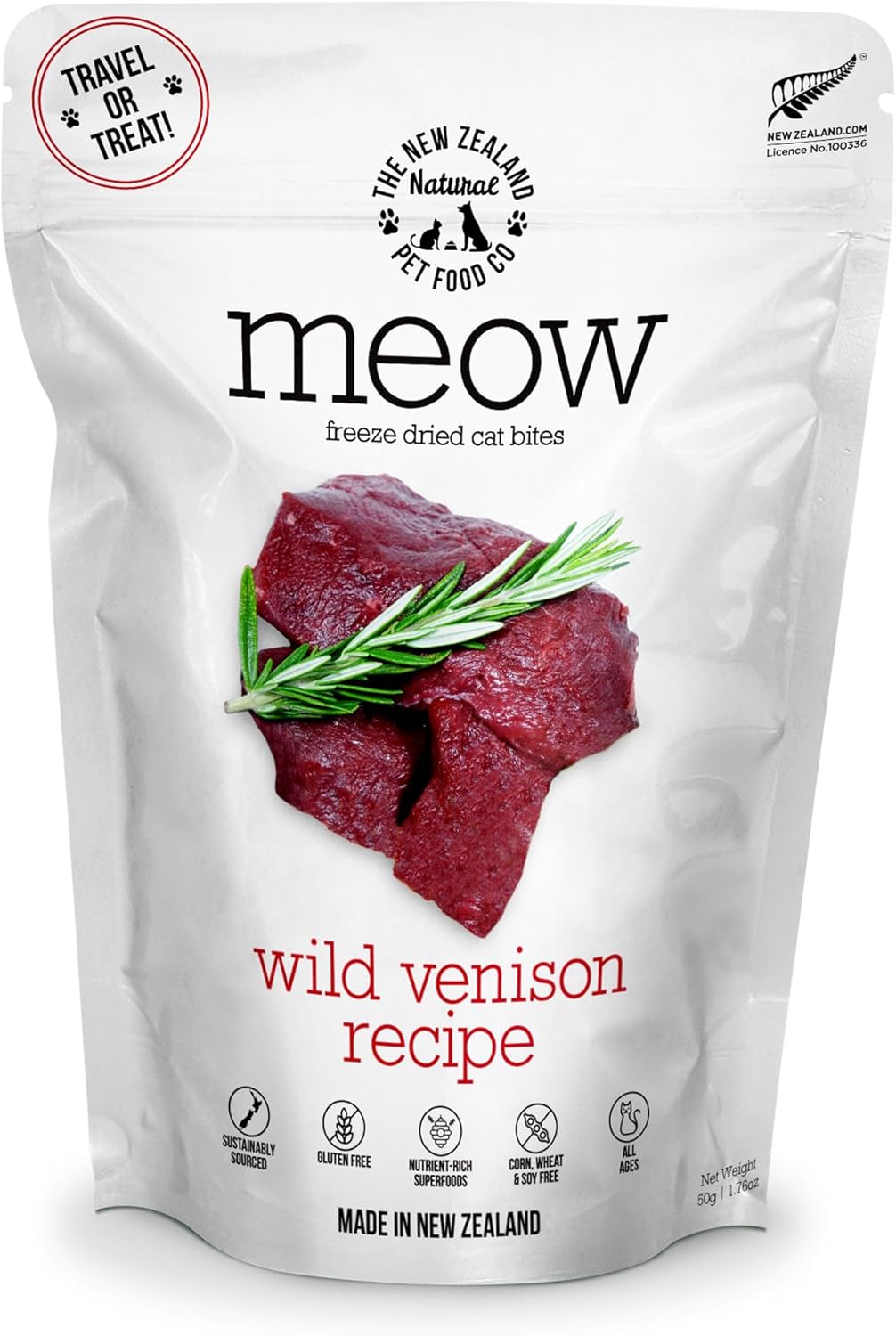 Meow Freeze Dried Cat Food – Wild Venison Recipe, High Protein Cat Treats, Meals & Toppers, Dry Cat Food, 1.76 oz