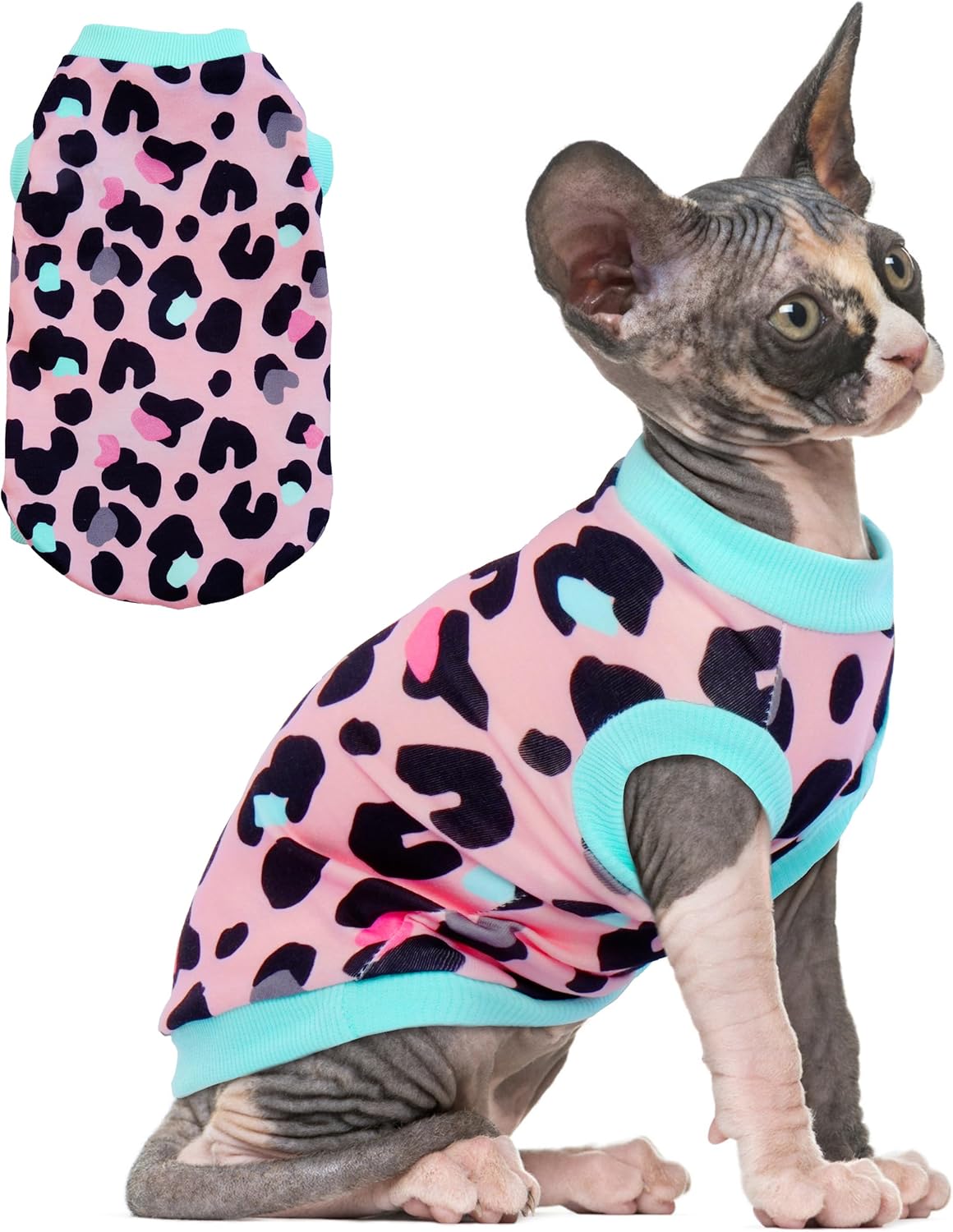 PUMYPOREITY Sphynx Cat Clothes, Stretchy Cat Sweater, Soft Hairless Cats Shirt, Pullover Cat Pajamas, Cat Turtleneck for Sphynx Cornish Rex, Devon Rex, Pink, M
