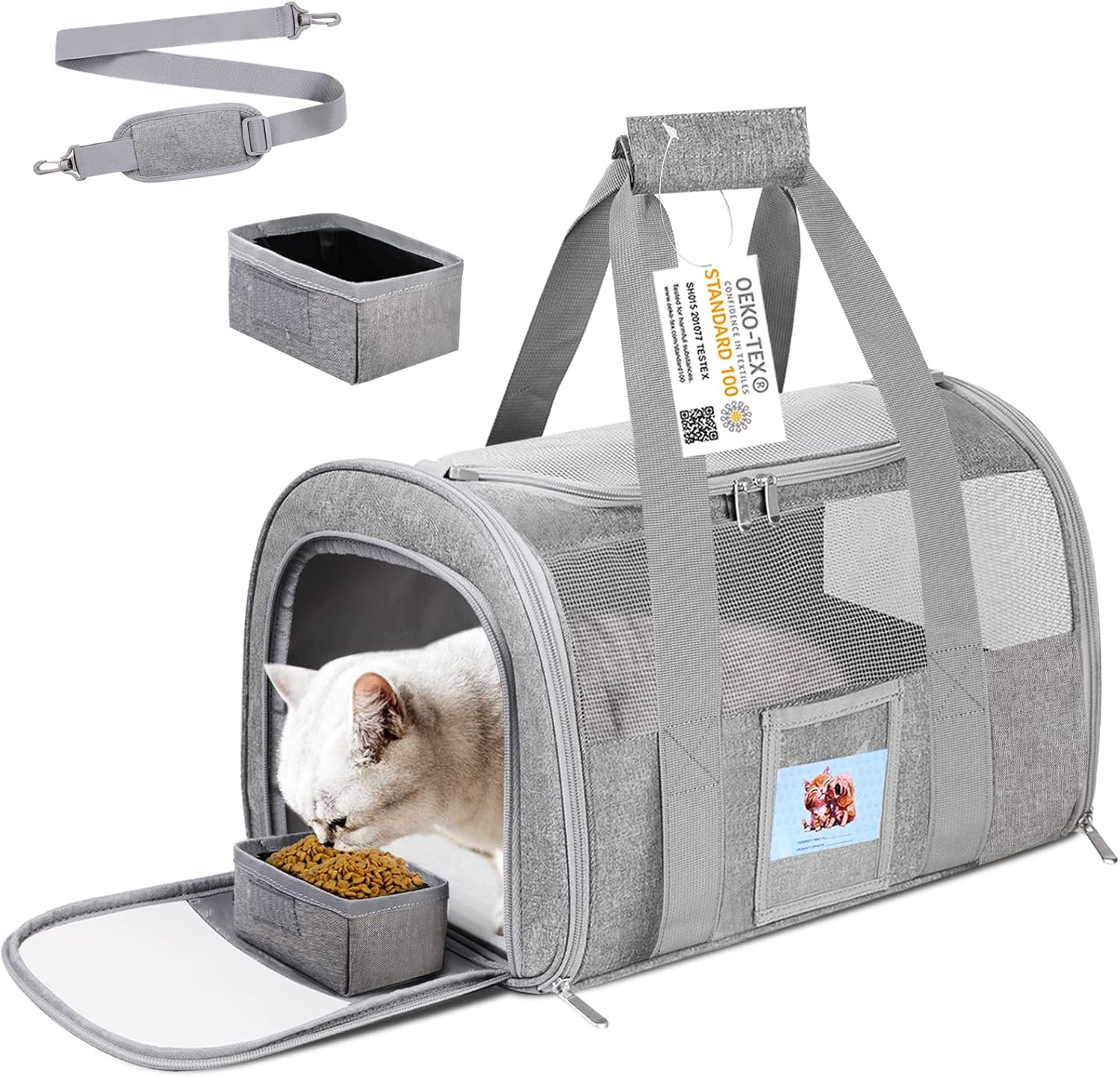Pet Carrier Airline/TSA Approved Small Dogs, Kitten, Carriers for Small Medium Cats Under 15lb, Collapsible Soft Sided Cat Travel Carrier-Grey