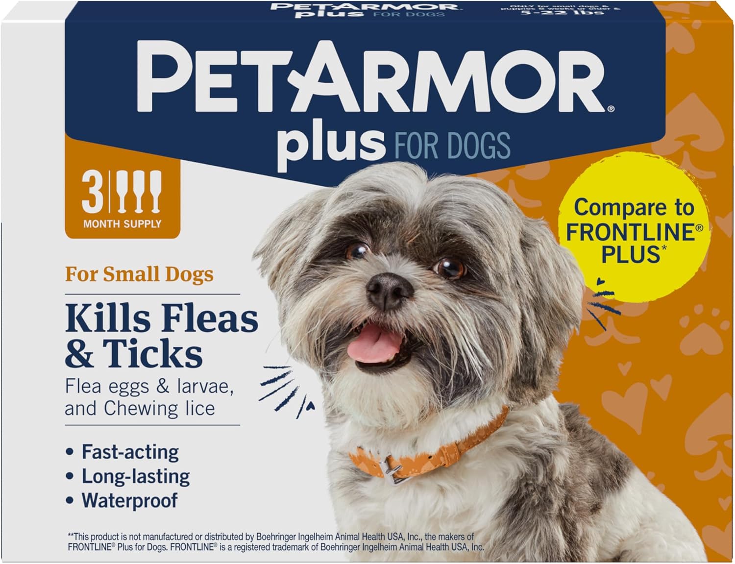 PetArmor Plus Flea and Tick Prevention for Dogs, Dog Flea and Tick Treatment, 3 Doses, Waterproof Topical, Fast Acting, Small Dogs (5-22 lbs)
