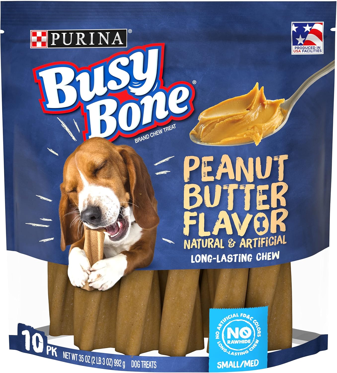 Purina Busy Bone Made in USA Facilities, Long Lasting Small/Medium Breed Adult Dog Chews, Peanut Butter Flavor – 10 ct. Pouch