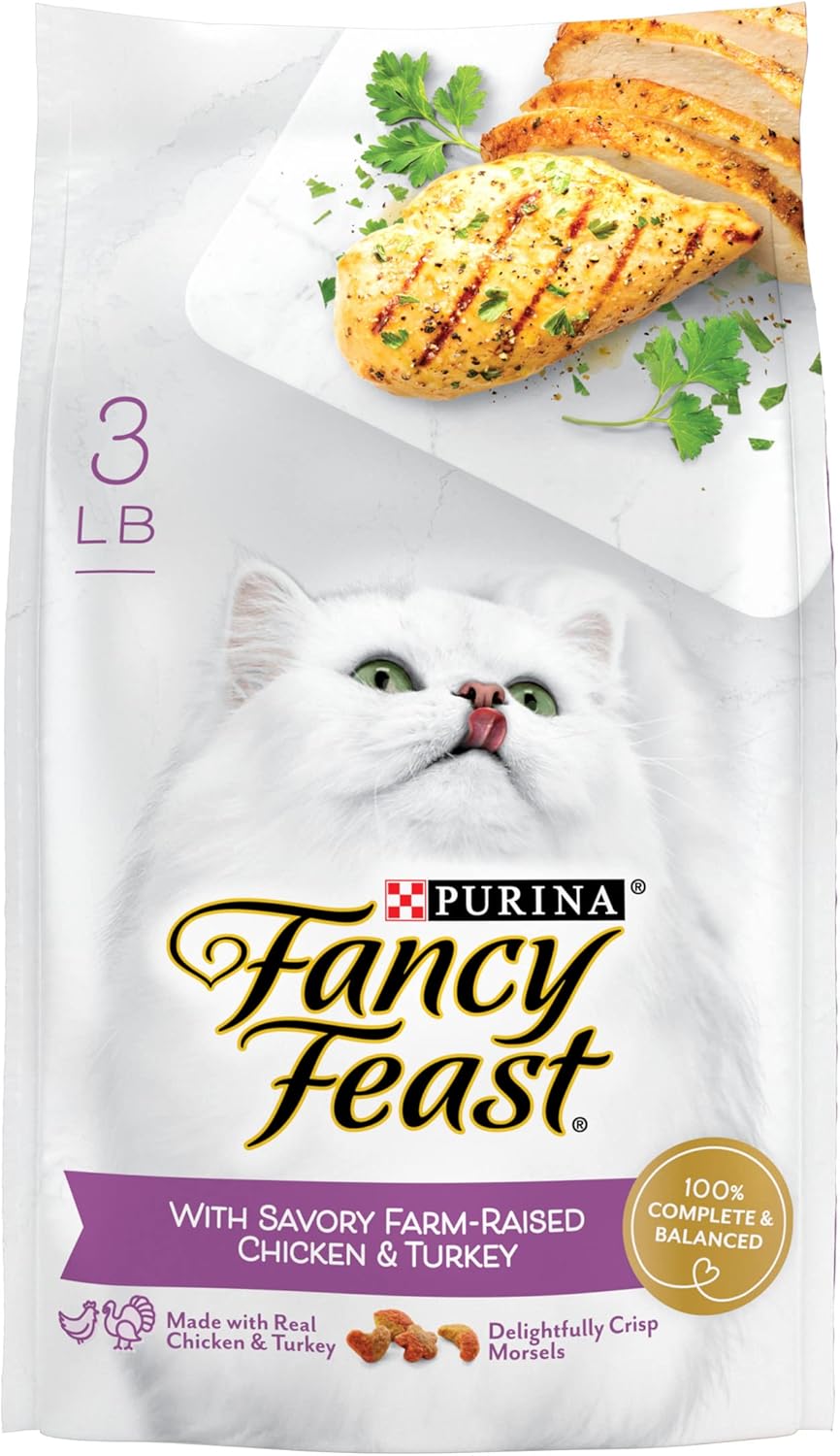 Purina Fancy Feast Dry Cat Food with Savory Farm-Raised Chicken and Turkey – 3 lb. Bag