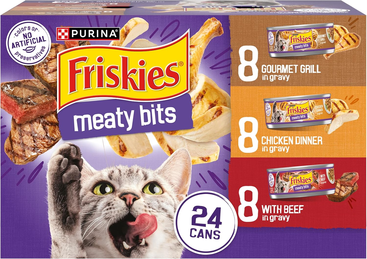Purina Friskies Gravy Wet Cat Food Variety Pack, Meaty Bits – (Pack of 24) 5.5 oz. Cans