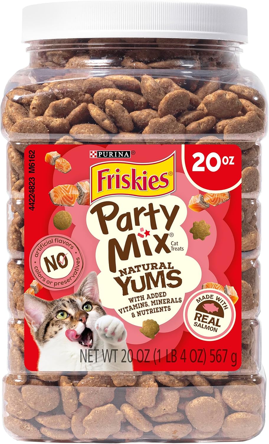 Purina Friskies Natural Cat Treats Party Mix Natural Yums With Real Salmon and Added Vitamins, Minerals and Nutrients – 20 Oz. Canister