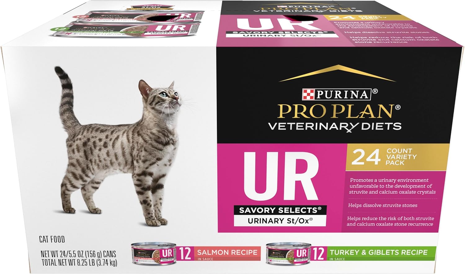 Purina Pro Plan Veterinary Diets UR Urinary St/Ox Savory Selects Wet Cat Food Variety Pack – (Pack of 24) 5.5 oz. Cans