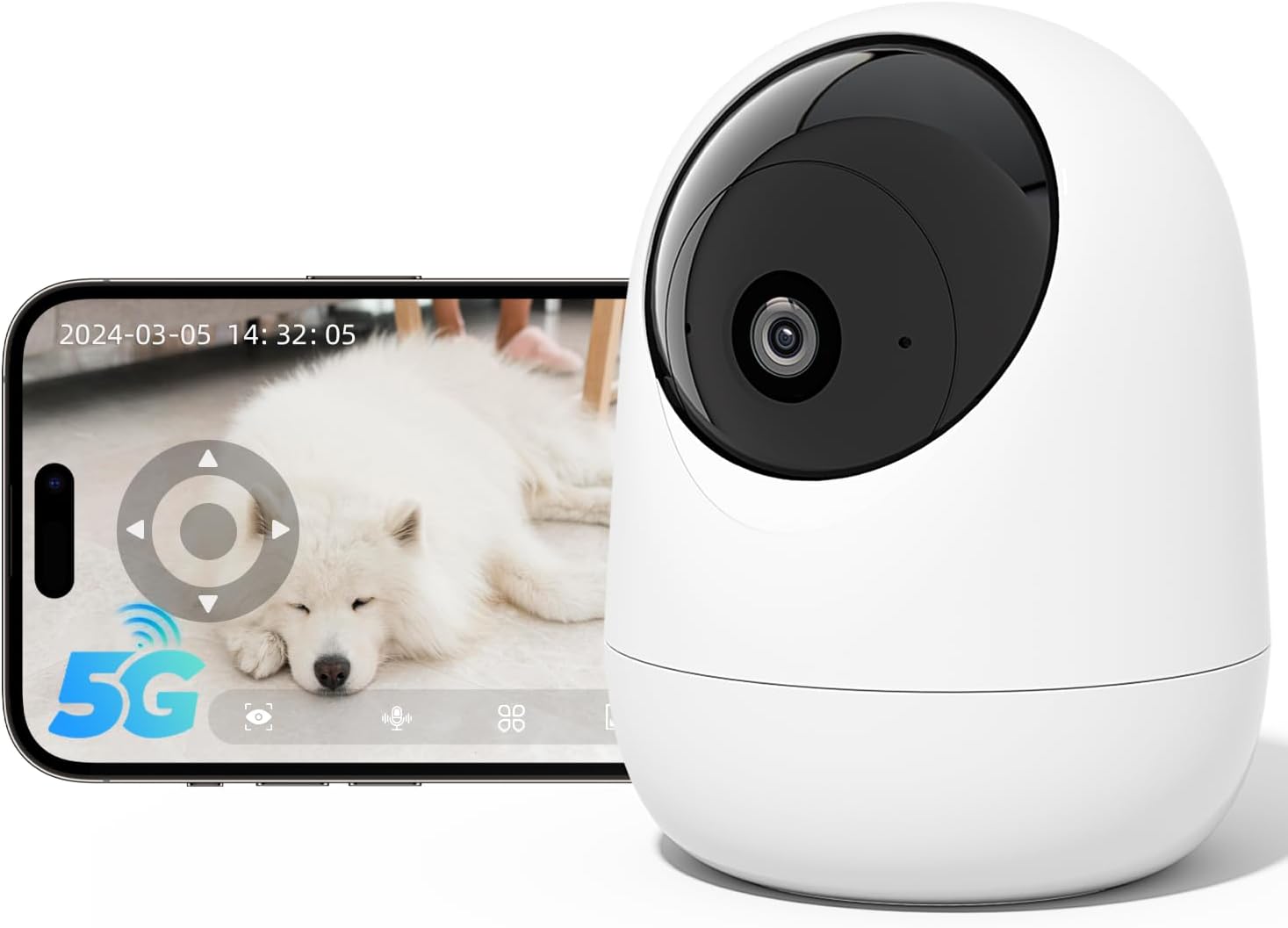 Rraycom 2.4G/5G Security Camera Indoor for Baby Monitor,2K Cameras for Home Security,360°Pan & Tilt, Dog/Pet Camera, Smart Motion Tracking& Sound Detection, 2-Way Audio, Night Vision,Works w/Alexa