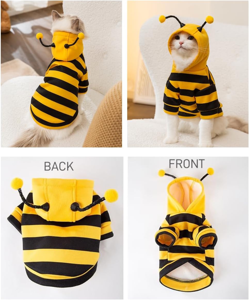 Selena Cat Bee Antennae Costume Hoodies Cute Bee Stripes Dog Kitten Puppy Pet Apparel (X-Small,Yellow&Black)