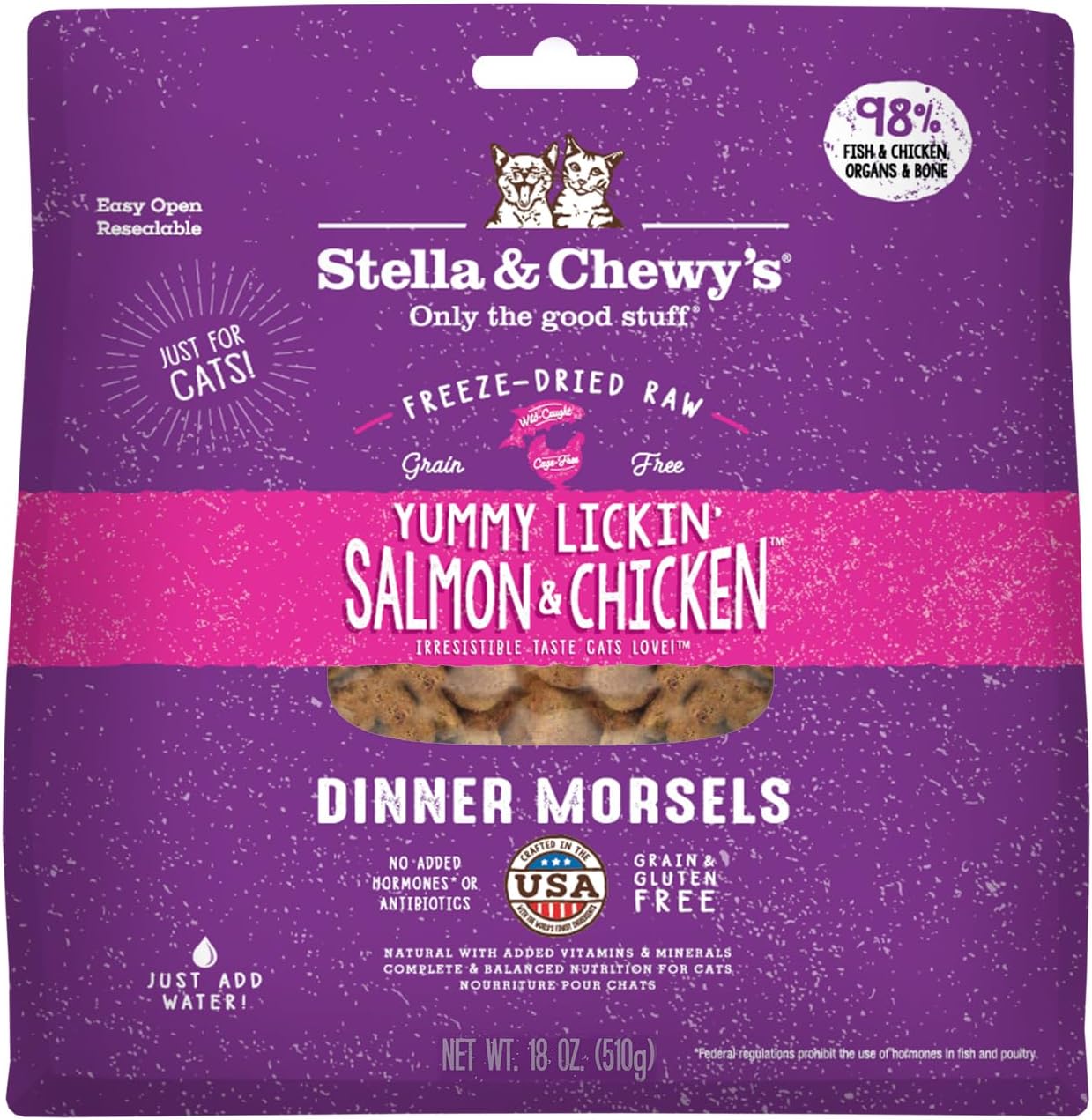 Stella & Chewy’s Freeze-Dried Raw Cat Dinner Morsels – Grain Free, Protein Rich Cat & Kitten Food – Yummy Lickin’ Salmon & Chicken Recipe – 18 oz Bag
