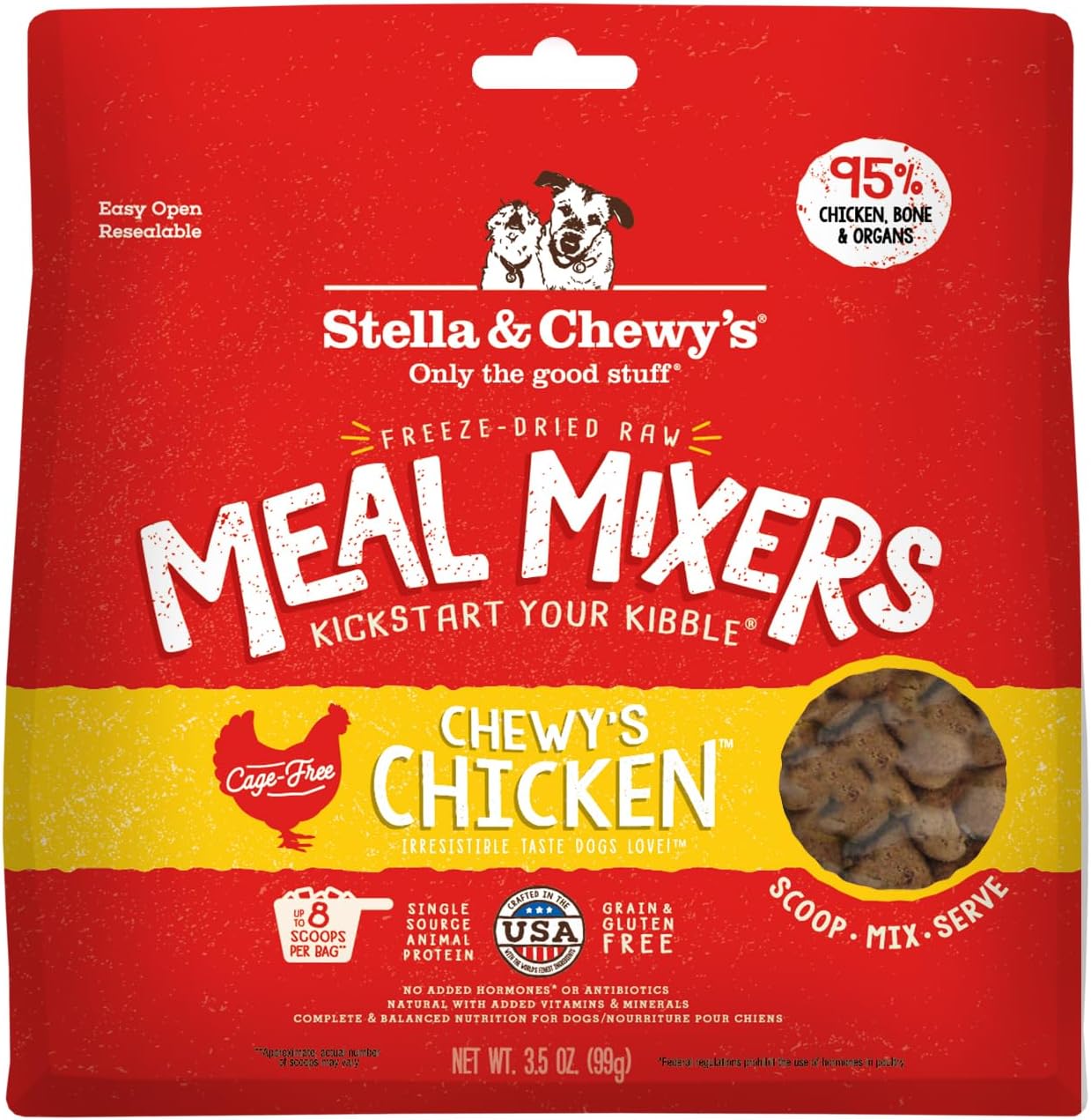 Stella & Chewy’s Freeze Dried Raw Chewy’s Chicken Meal Mixers – Dog Food Topper for Small & Large Breeds – Grain Free, Protein Rich Recipe – 3.5 oz Bag