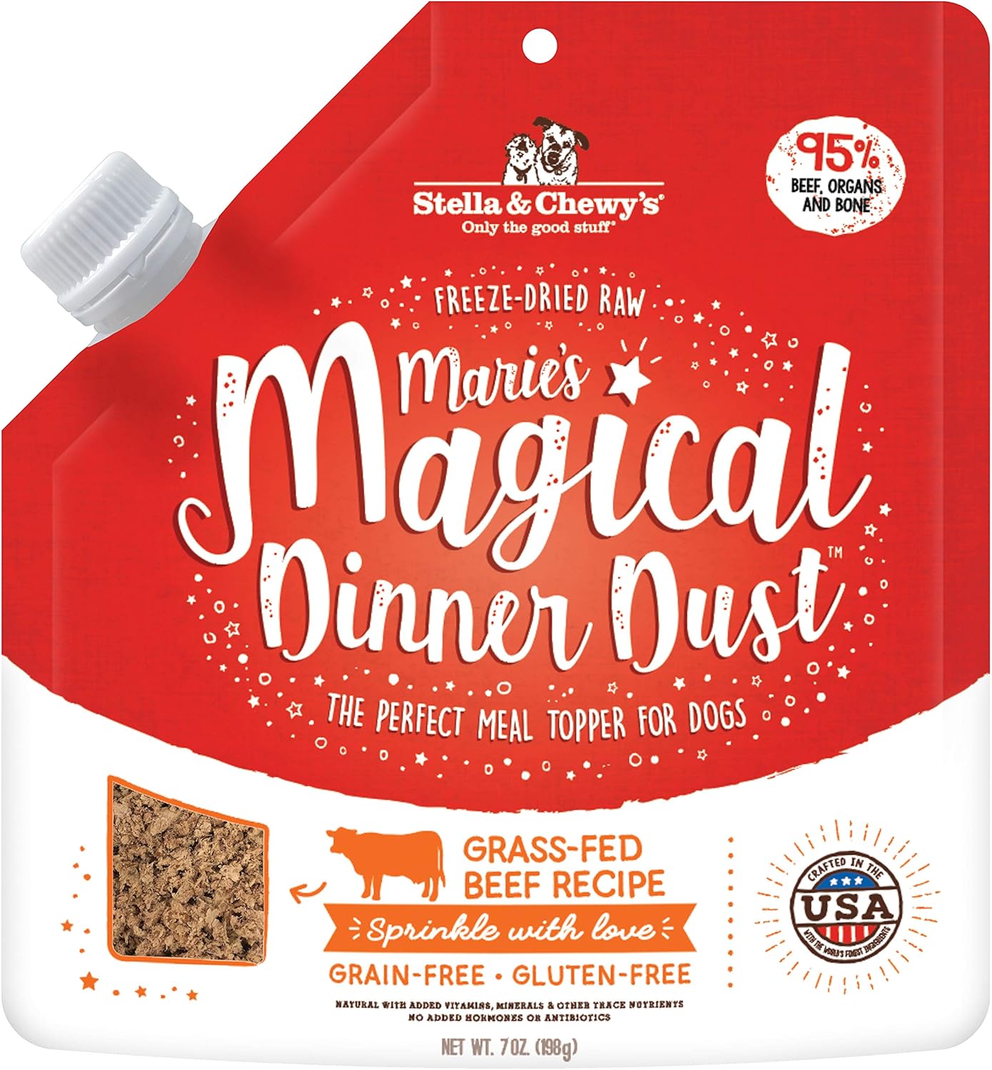 Stella & Chewy’s Freeze-Dried Raw Dog Food Topper – Magical Dinner Dust for Picky Eaters – Premium Beef with Organic Fruits & Vegetables – Made in USA – 7oz
