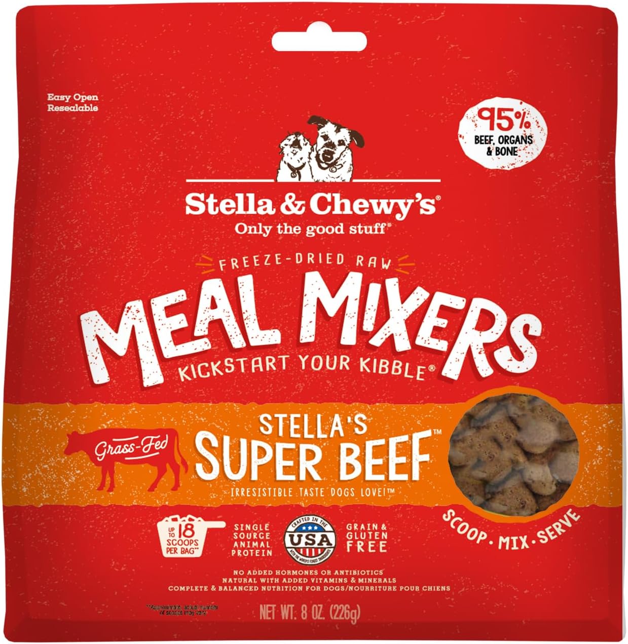 Stella & Chewy’s Freeze Dried Raw Super Beef Meal Mixer – Dog Food Topper for Small & Large Breeds – Grain Free, Protein Rich Recipe – 8 oz Bag
