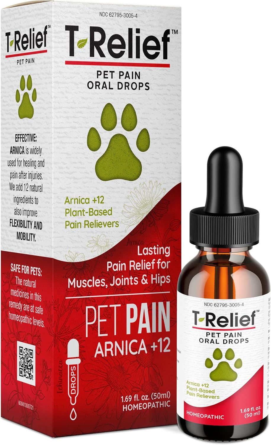 T-Relief Pet Pain Relief Drops Arnica +12 Powerful Natural Medicines Help Reduce Muscle Joint & Hip Pain Soreness Stiffness Injuries in Dogs & Cats – Fast-Acting Soother – 1.69 oz