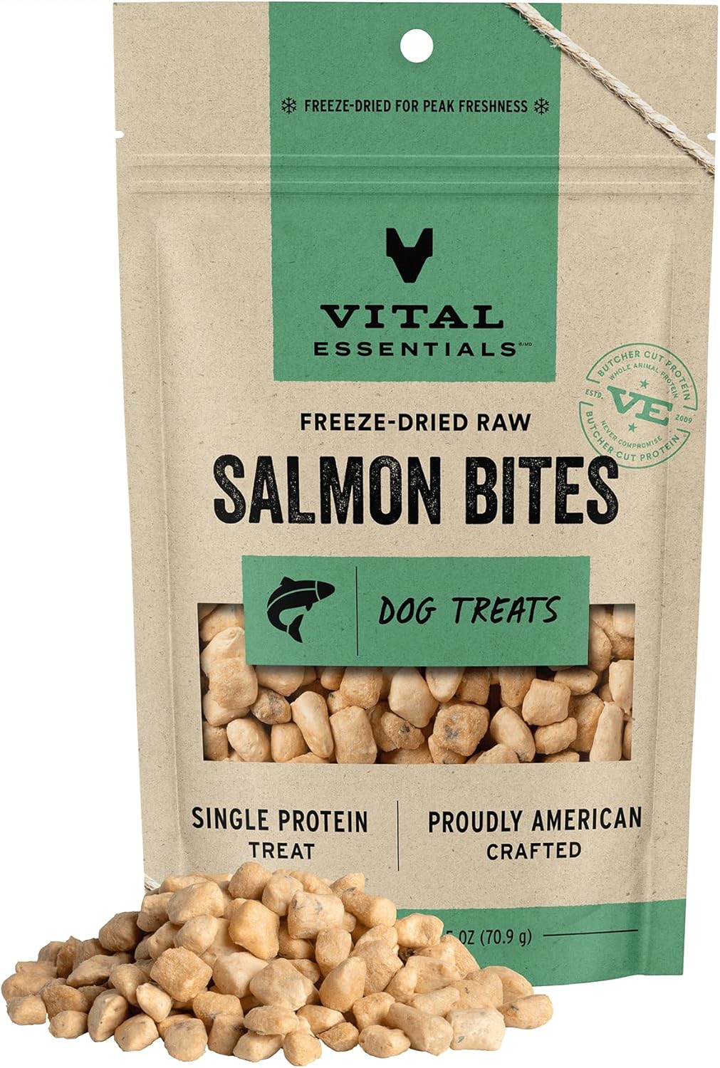 Vital Essentials Freeze Dried Raw Salmon Bites Dog Treats, 2.5 oz | Premium Quality High Protein Training Treats | Grain Free, Gluten Free, Filler Free