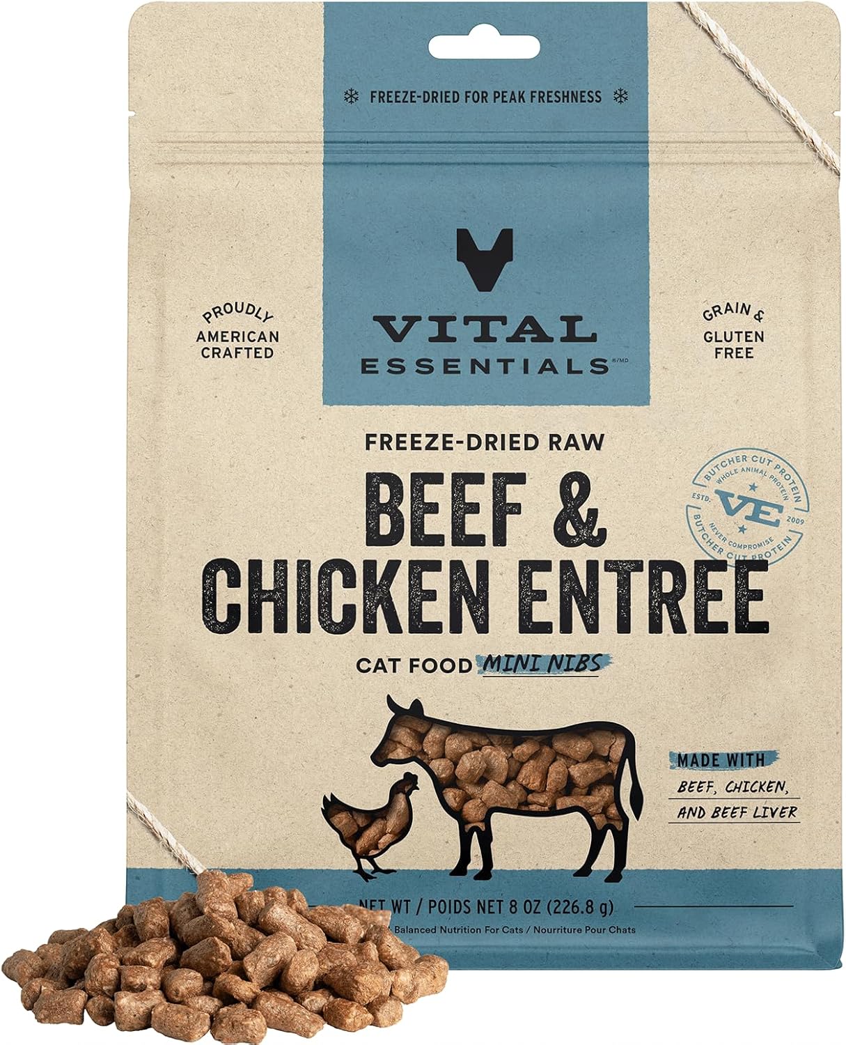 Vital Essentials® Freeze-Dried Raw Beef & Chicken Entree & Mixer Cat Food Crunchy Nibs, 8 oz