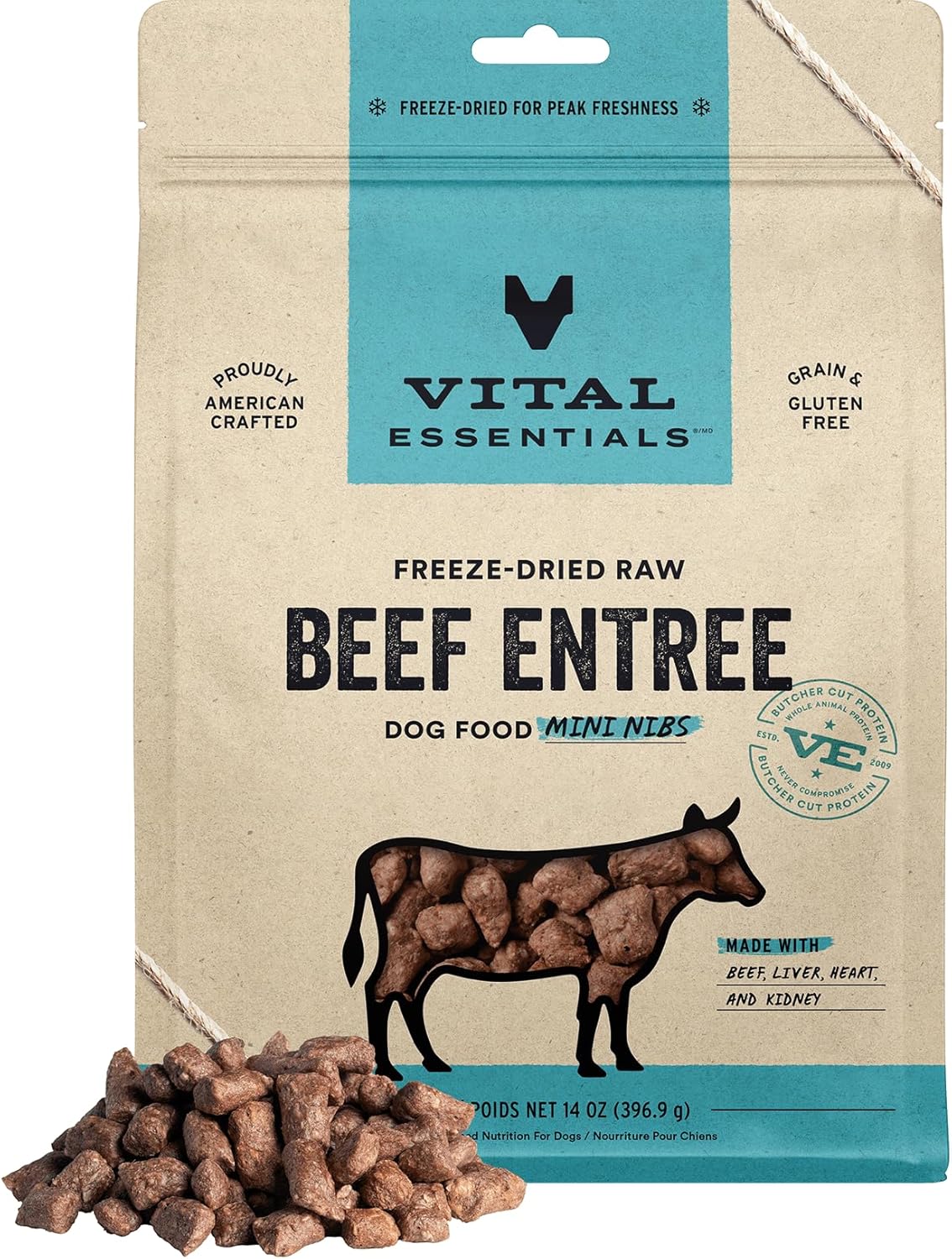 Vital Essentials® Freeze-Dried Raw Beef Entree & Mixer Dog Food Crunchy Mini Nibs, 14 oz