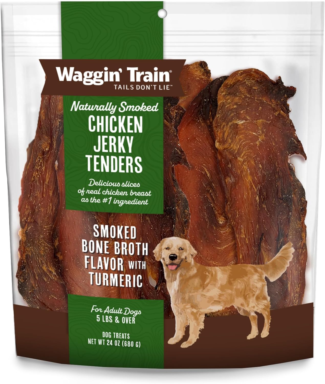Waggin’ Train Smoked Chicken Jerky Tenders with Turmeric and Bone Broth for Dogs – 24 oz. Pouch – Grain Free, High Protein, Limited Ingredient Dog Treat