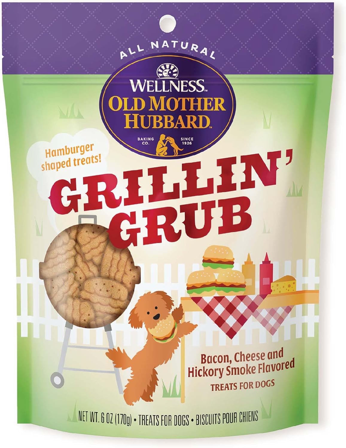 Wellness Old Mother Hubbard Grillin’ Grub Dog Biscuits, Natural, Seasonal, Summer Inspired Treats, Bacon, Cheese & Hickory Smoke Flavor, (6 Ounce Bag)
