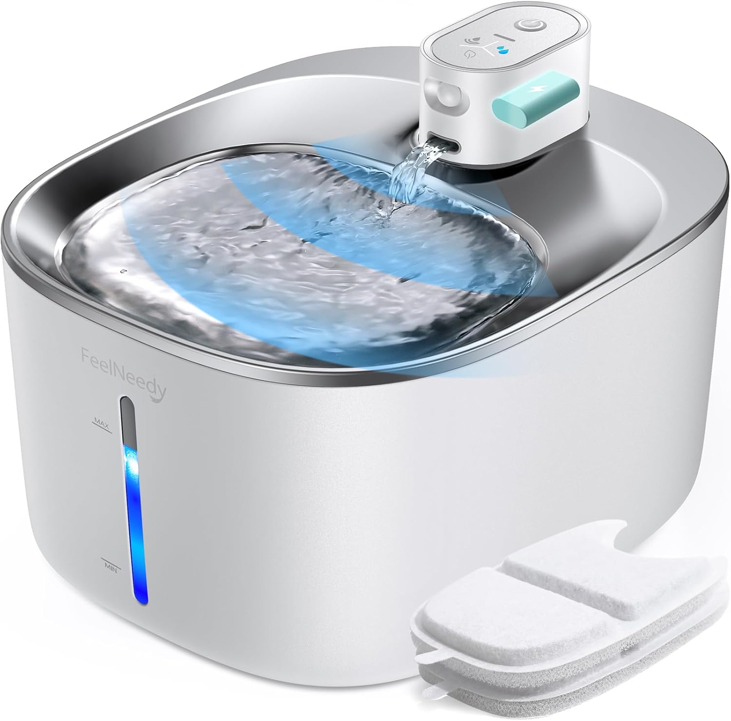 Wireless Cat Water Fountain with Sensor, 4000mAh Battery Operated, FEELNEEDY 4L/135 fl oz Pet Water Fountain for Cats and Dog, Ultra Quiet Cat Drinking Fountain with 2 Filters (White YPD-C004P)