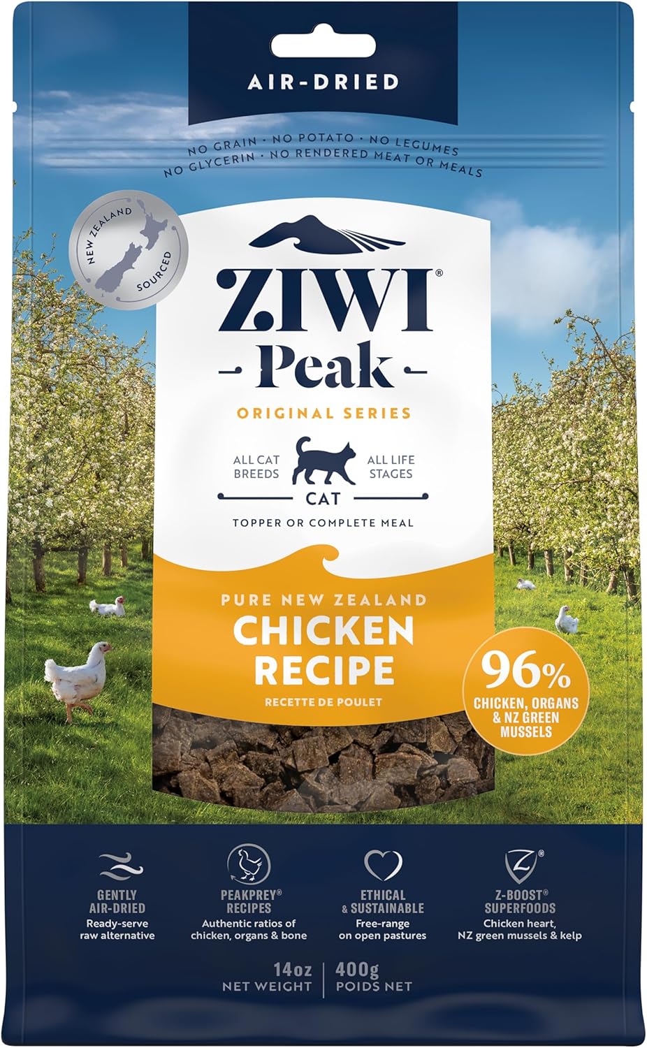 ZIWI Peak Air-Dried Cat Food – Chicken – All Natural, High Protein, Grain Free, Limited Ingredient w/ Superfoods (14oz)